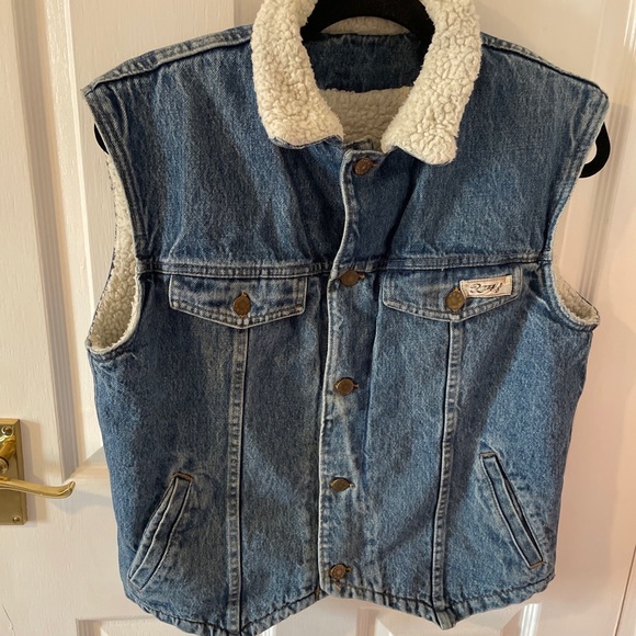 Vintage Men’s Blue Cotton Borg Sleeveless Denim Gilet Small - Picture 2 of 15